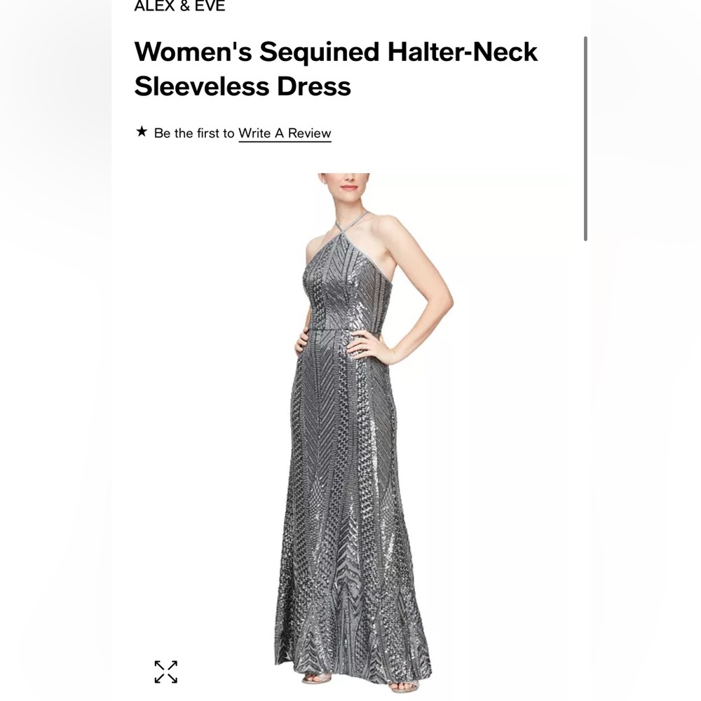 Alex and Eve Halter Sleeveless Silver Dress Size 14